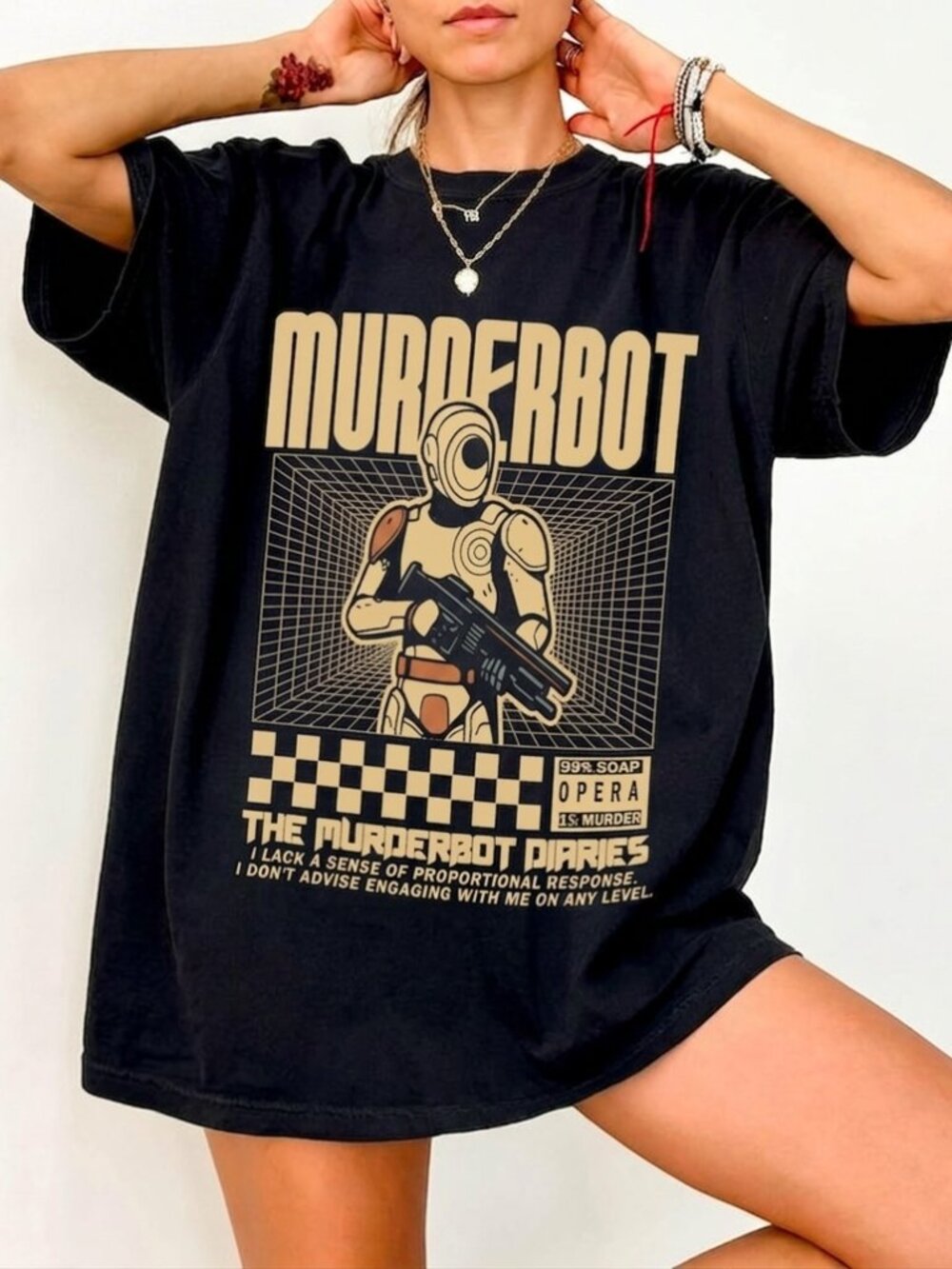Sci-Fi Android Adventure Graphic Tee, Space Bookish Humor Shirt